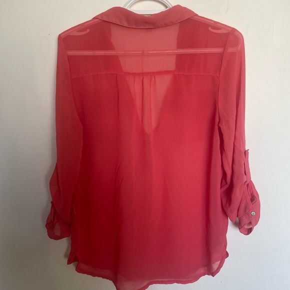 Women’s Sheer Utility Blouse Size Medium with Button Up Sleeves lightweight Chic - Picture 6 of 9